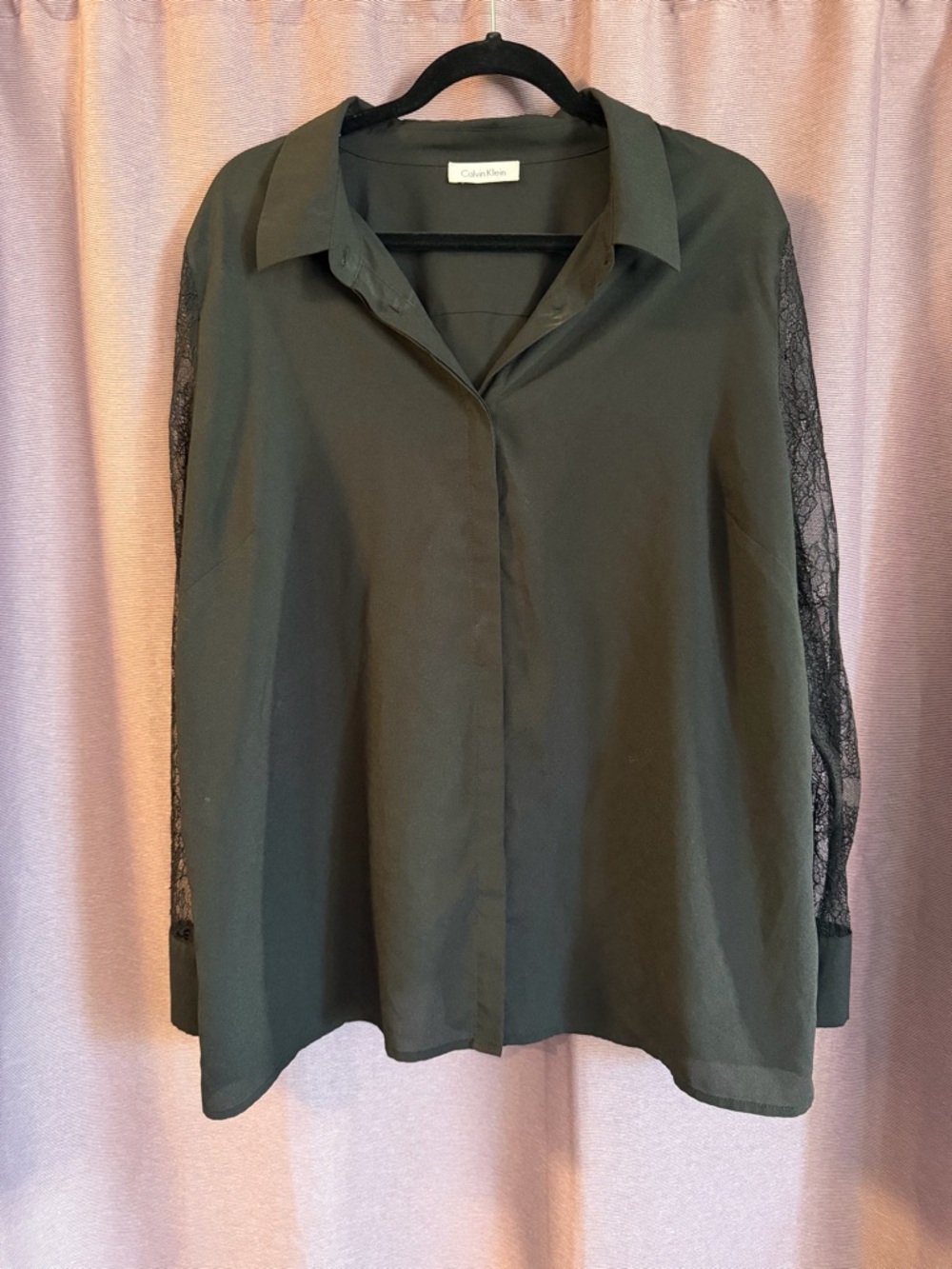 Calvin Klein Black Lace-Sleeve Button Down Shirt